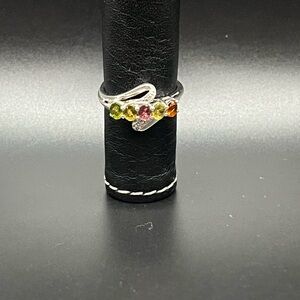 Sterling Silver Multicolor Gemstone Twist Ring - Green, Pink & Orange